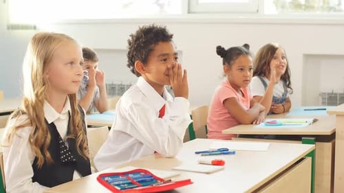 Elementary School Children Engaged in Classroom Lesson