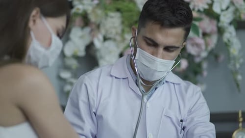 Doctor and patient in ophthalmology clinic. Checking for patient eyes vision at hospital.