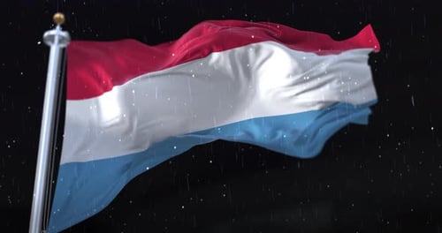 Luxembourg Flag Waving With Realistic Rain Loop