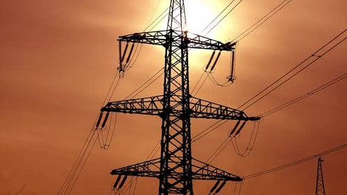 High power electricity poles. View of high voltage electrical transmission tower