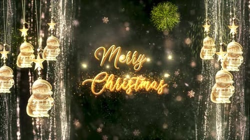 Golden Shimmering Merry Christmas Title With Ornaments