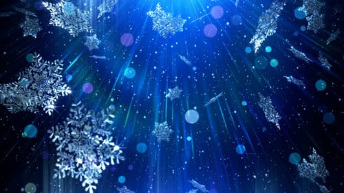 Glittering Blue Winter Snowflakes Falling Festive Background