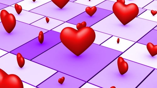 Animated 3D Red Hearts on Geometric Grid for Love and Celebrations