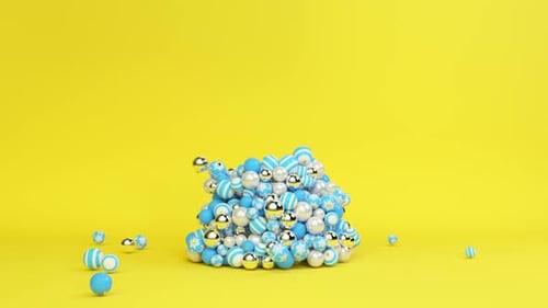 A Tree of Christmas Balls Is Growing Dynamically on a Bright Colorful Yellow Background
