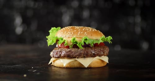 Delicious Burger with Herbs and Beef Rotates