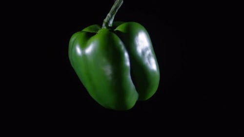 Fresh Bell Pepper Floating on Black Background