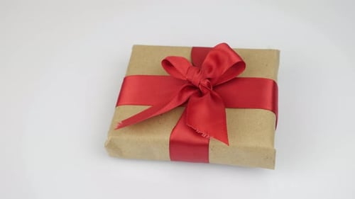 Wrapped Gift with Red Ribbon, Holiday Celebration