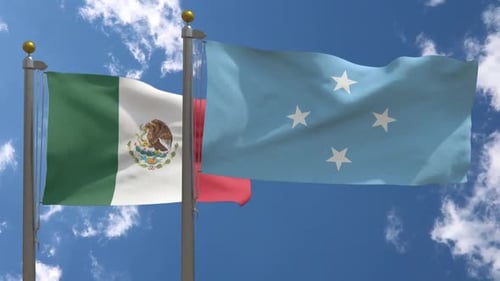 Mexico and Federated States of Micronesia National Flags Waving