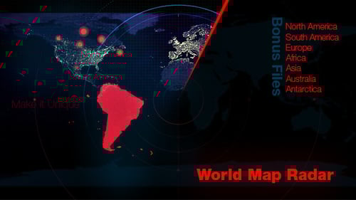 Global Technology Scan Radar Animation with World Map Data Visualization