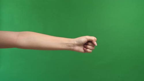 Woman's Hands With Fist Gesture On Green Screen Background