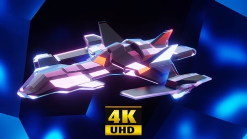 Rotating Futuristic Spaceship with Neon Geometric Glow