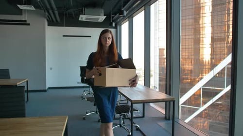 Redhair Business Woman Leave the Office After Being Fired