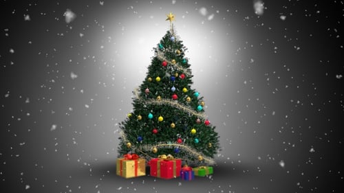 Christmas Tree Decoration and Growth with Falling Snow