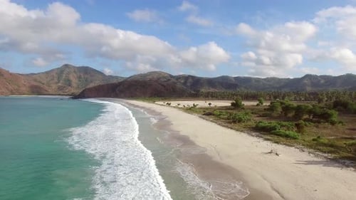 Aerial view of a tropical and isolated beach, Lombok, Indonesia.