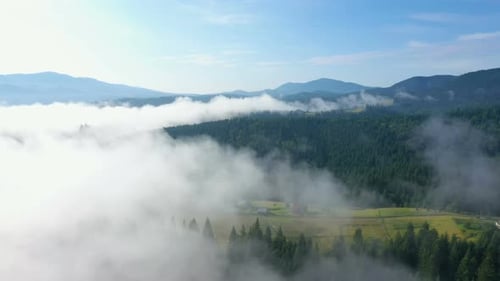 Morning Mountain Village Covered With The Clouds 17