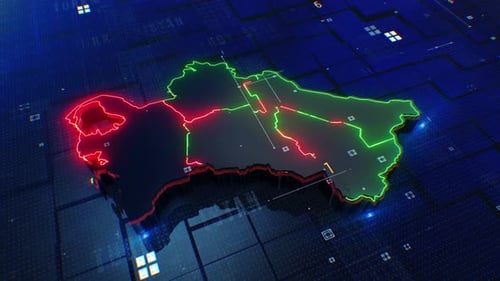 Futuristic Digital Map with Glowing Neon Lines Animation