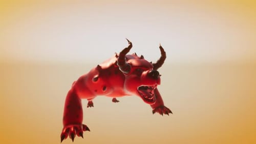3D Animated Red Monster Creature Roaring and Attacking