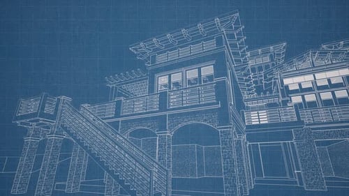 Architectural Blueprint Wireframe Construction of a Modern House