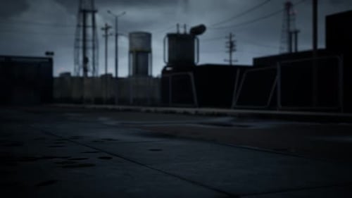 Industrial Zone in Dark Cloudy Weather