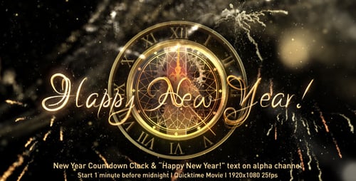 Elegant Golden New Year Countdown Clock with Fireworks and Text