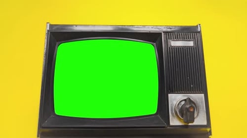 Old Television with Green Screen, Black and White Tone, Fast Zoom In, Ready To Replace Green Screen