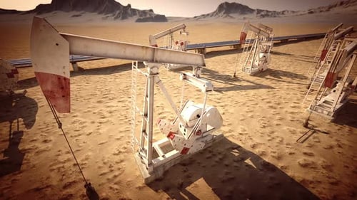 Animation of endless working oil pumping jacks extracting oil. Loopable. HD