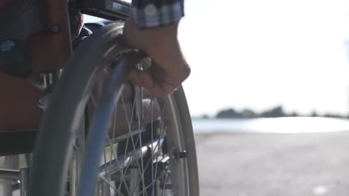 Person Rolls Wheelchair Along Scenic Path