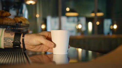 Barista Waiter at Cafe Serve Take Away Coffee Cup
