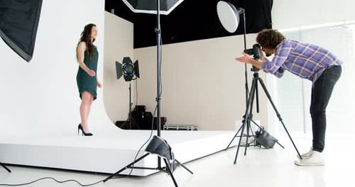 Woman Posing for Fashion Photoshoot in Studio