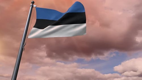 Realistic Estonia Flag Waving Against Cloudy Sky