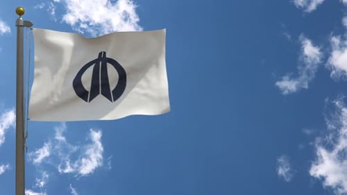 Realistic Flag Waving with Abstract Symbol Against Blue Sky