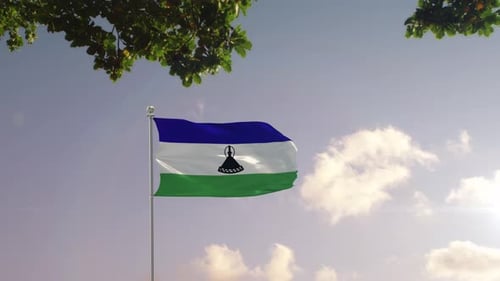 Drapeau du Lesotho avec ville moderne