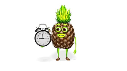 Cartoon Pineapple Shows Clock Loop On White Background