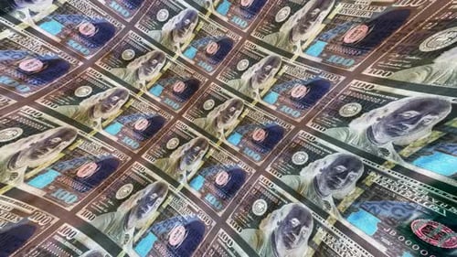 Abstract Flowing Inverted Hundred Dollar Bills Loop Background