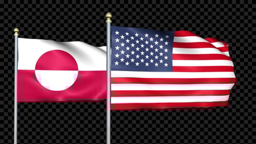 Waving Flags of Greenland and United States Alpha Channel