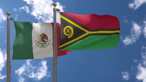Realistic Flags of Mexico and Vanuatu Waving Animation
