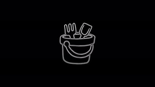 Glowing neon line Summer Bucket icon isolated on a purple background.