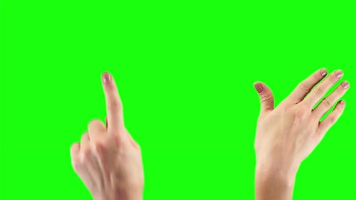 34 Touchscreen-Gesten-Paket verwalten von Frauen, Hände, Handfläche und Finger auf grünem Bildschirm-Hintergrund