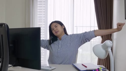 Young Adult Working at a Computer in Home Office