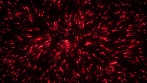 Red Energy flowing through circuits Computer CPU circuit board data storage operation chip.