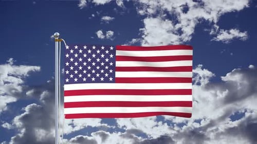 American Flag Waving in Blue Sky with Clouds