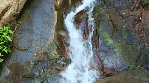 Scenic Waterfall Flowing Over Mossy Rocks