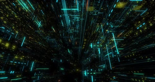 Seamless fly through of abstract circuitry with digital grid background