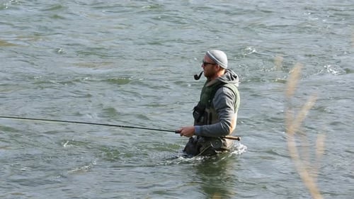 Man fly fishing in river