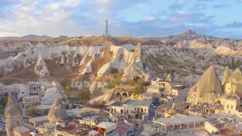 Goreme Town view from drone in Cappadocia Region Of Turkey