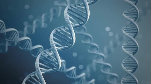 Seamless looping animation of rotating DNA strands in a microscopic view. HD