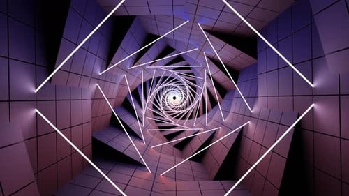 Futuristic Geometric Tunnel with Neon Light Lines