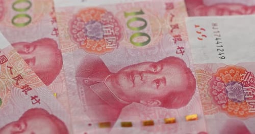 Close up of One Hundred Chinese Yuan Banknotes