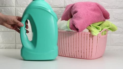 Bright Laundry Still Life with Basket and Detergent