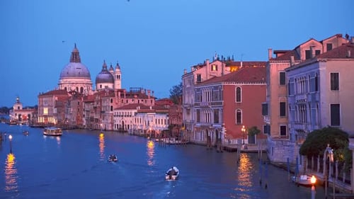 View of Venice Grand Canal and Santa Maria Della Salute Church in the Evening